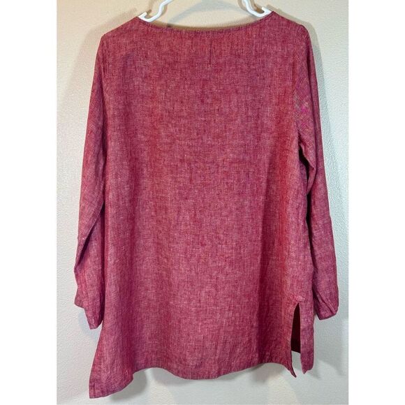 Soft Surroundings Red 100% Linen Long Sleeve Tunic Boating Blouse Top Petite M - Picture 3 of 9